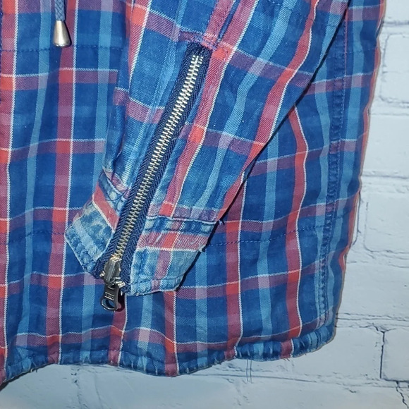 Vintage 90's Denim and Plaid Zip Up Midweight Reversible Coat w Zipper Sleeves - Picture 12 of 16